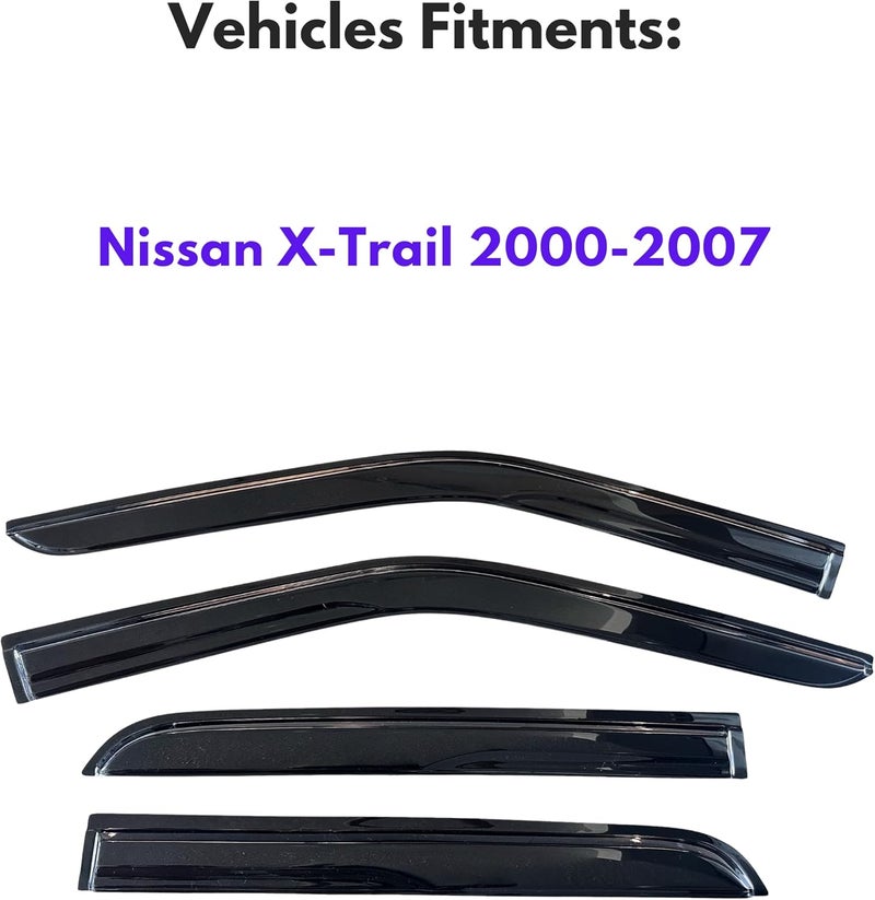 KPY Window Visor Compatible with Nissan X-Trail 2000-2007, 4PC Rain Guard Side Window Vent Deflectors Tape-On Mugen Style, 2000 2001 2002 2003 2004 2005 2006 2007 - Image 2